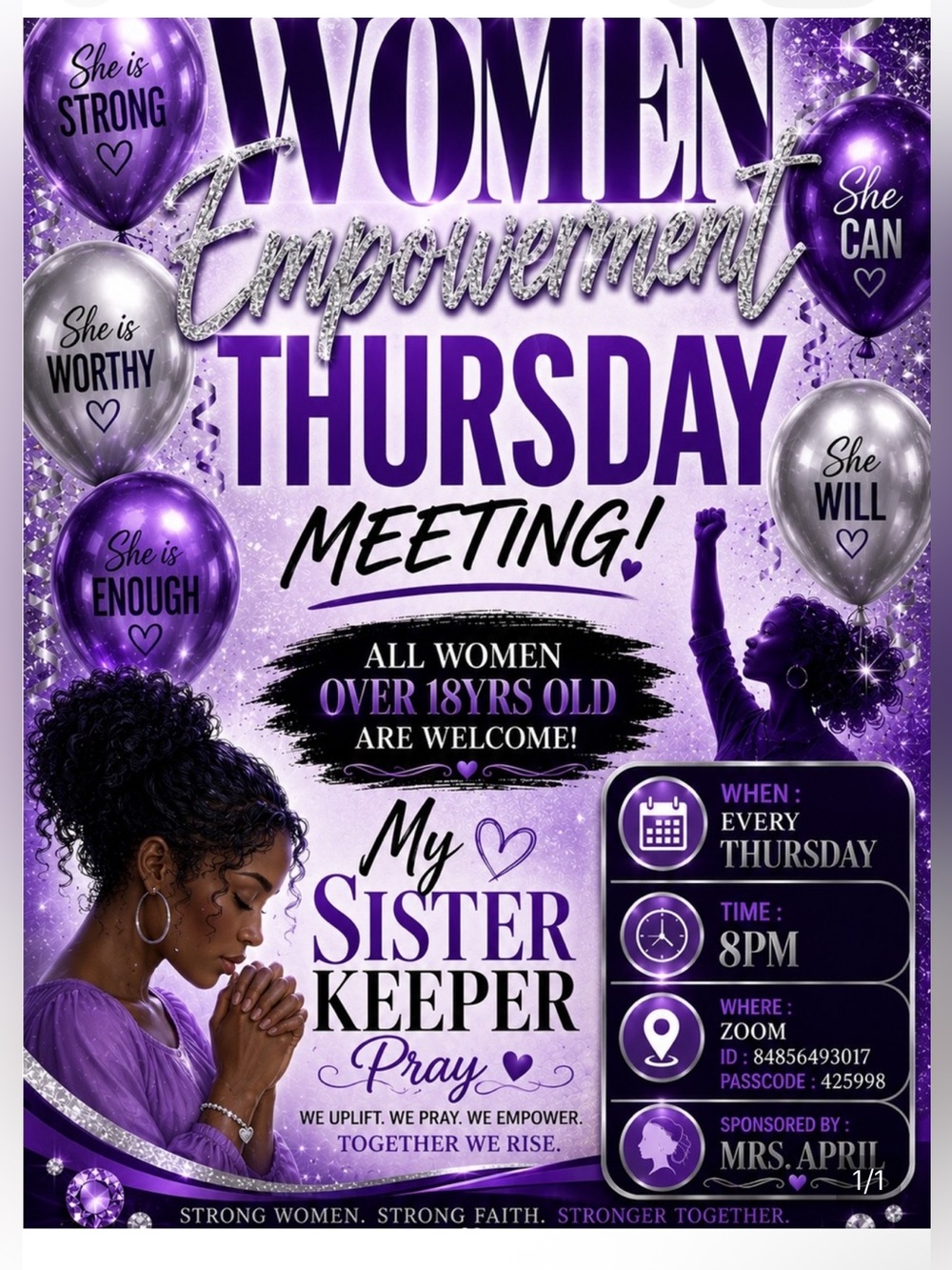 Women Empowerment Thursday Meeting Purple Inspirational Poster
